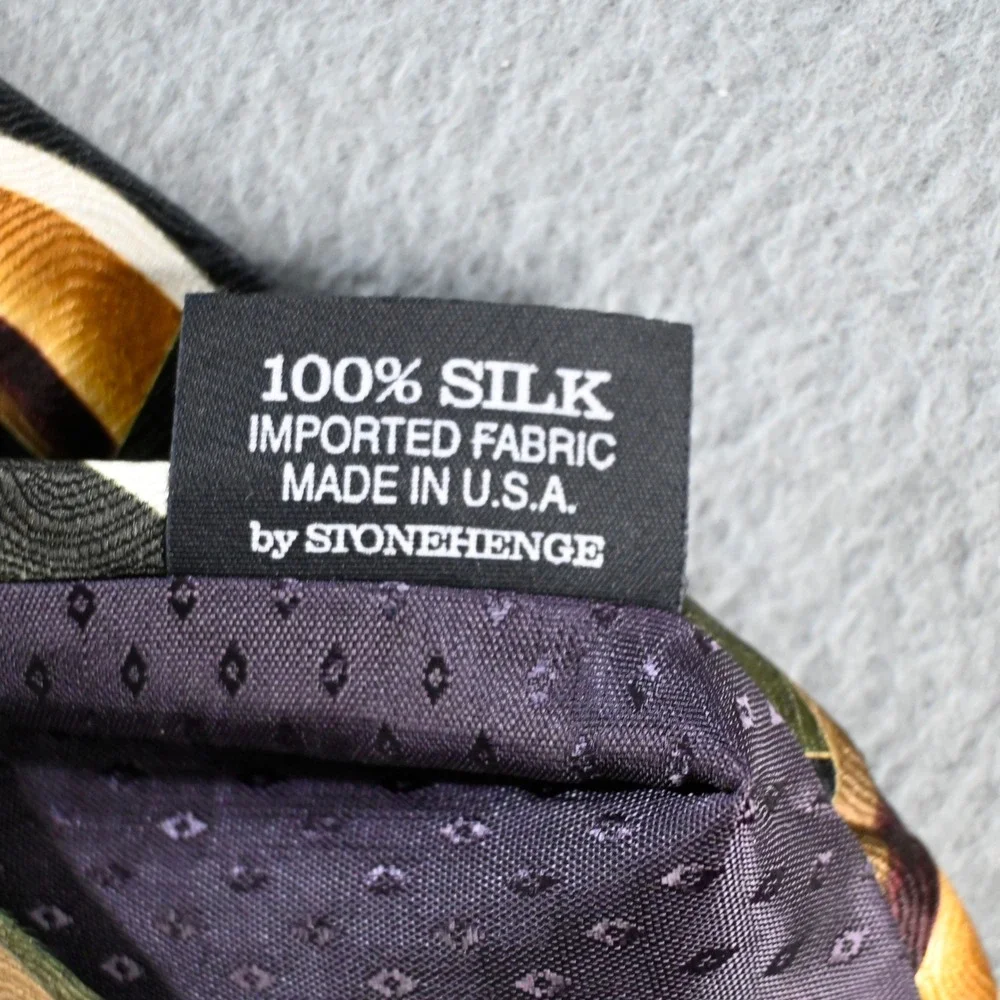 Stonehenge Mens Cocktail Collection Scotch Silk Tie OS Green Gold Abstract 90s
